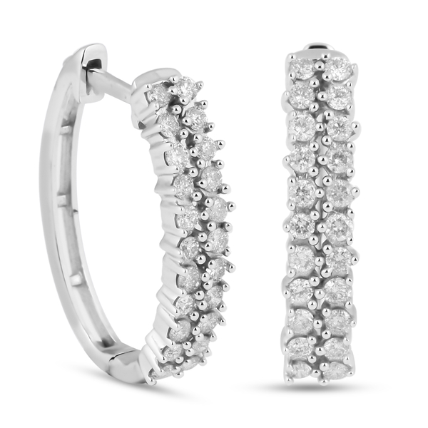 NY Close Out Deal- 10K White Gold Diamond (I1/G-H) Hoop Earrings (with Clasp) 0.50 Ct