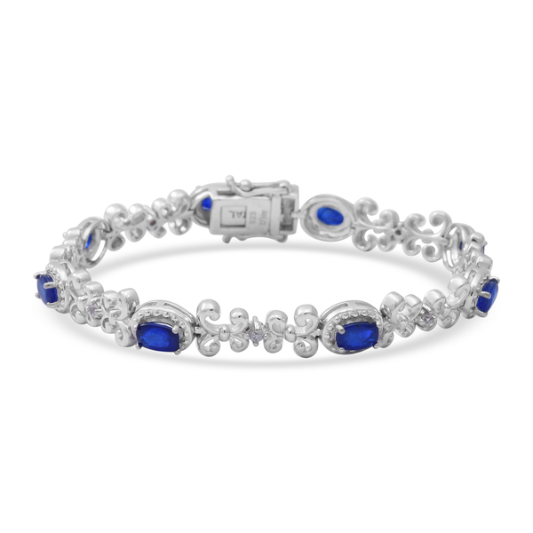 Blue Spinel ,  White Zircon  Bracelet (Size - 7) in Rhodium Overlay Sterling Silver 4.53 ct,  Sliver