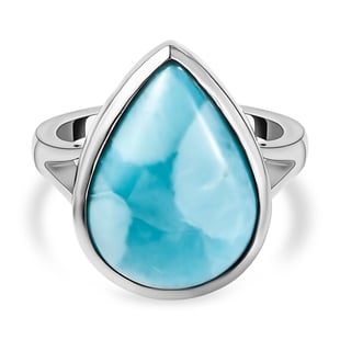 Larimar Solitaire Ring in Platinum Overlay Sterling Silver 11.12 Ct, Silver Wt. 5.00 Gms