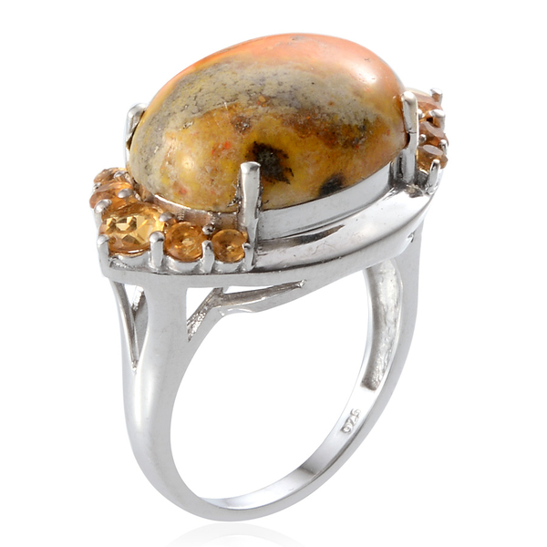 Bumble Bee Jasper (Ovl 8.00 Ct), Citrine Ring in Platinum Overlay Sterling Silver 9.000 Ct.