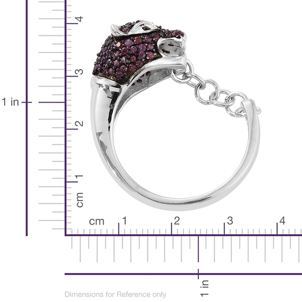 Designer Inspired-Rhodolite Garnet (Rnd), Boi Ploi Black Spinel Leopard Ring in Black Rhodium and Platinum Overlay Sterling Silver Number of Gemstone 118