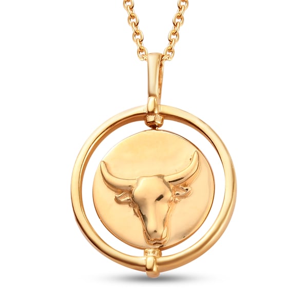 Sunday Child 14K Gold Overlay Sterling Silver Taurus Zodiac Sign Pendant with Chain (Size 20), Silve