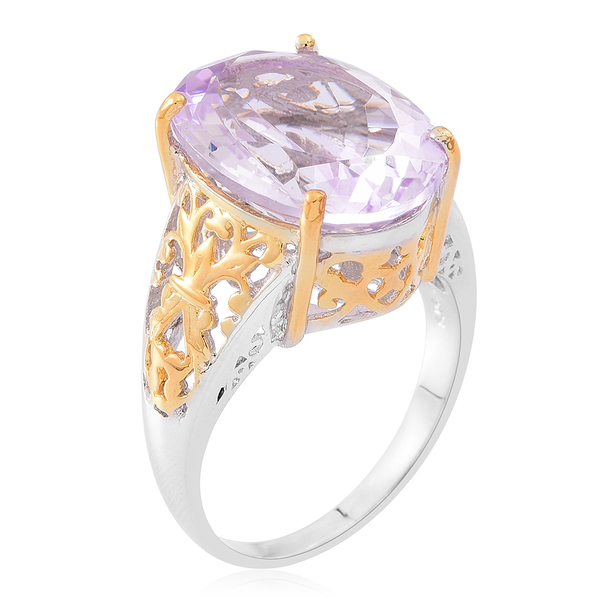 AAA Rose De France Amethyst (Ovl) Ring in Rhodium and Gold Overlay Sterling Silver 11.500 Ct.