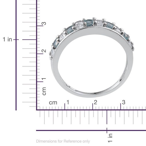 AA Paraibe Apatite (Rnd), White Topaz Half Eternity Ring in Platinum Overlay Sterling Silver 1.500 Ct.