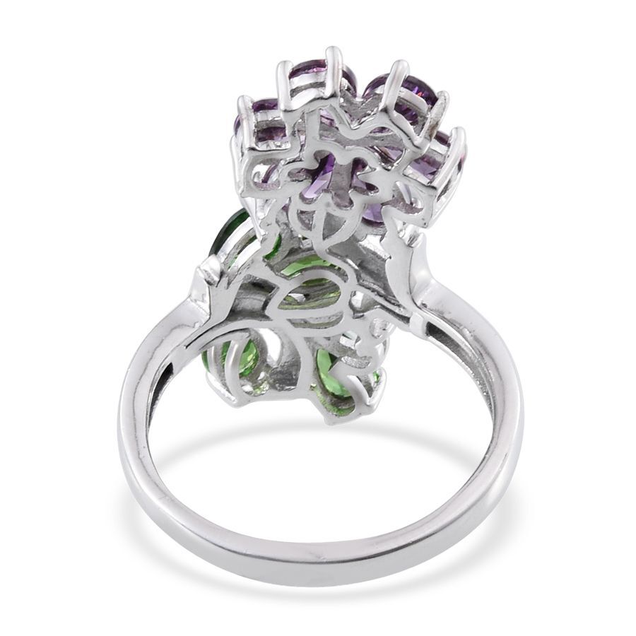 AAA Simulated Amethyst (Pear), Simulated Emerald Crossover Ring in ION Plated Platinum Bond