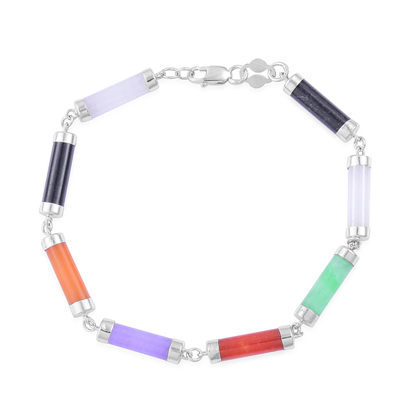 Multi Colour Jade Bracelet (Size 7.5) in Rhodium Plated Sterling Silver 20.000 Ct.
