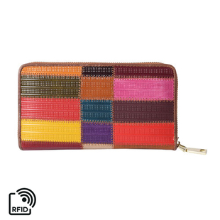Multi Colour Genuine Leather RFID  Clutch Wallet with Zipper Closure in Gold Tone (Size 19x2x10cm)