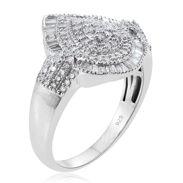 Diamond (Rnd) Ring in Platinum Overlay Sterling Silver 0.950 Ct. Silver wt 5.41 Gms. Number of Diamonds 145