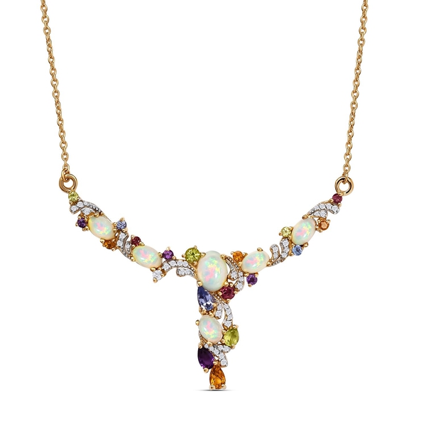 GP - Citrine and Multi Gemstones Necklace (Size - 20 With 2 Inch Extender) in Vermeil Yellow Gold Ov