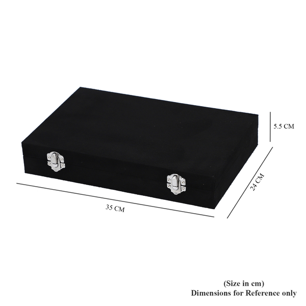 Portable Velvet Jewellery Box with Lock and Anti Tarnish Lining (Size:29x19x5 Cm) - Black