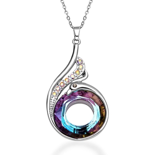 Simulated Mystic Topaz, White & Grey Austrian Crystal Pendant with Chain (Size 20 With 2 Inch Extend