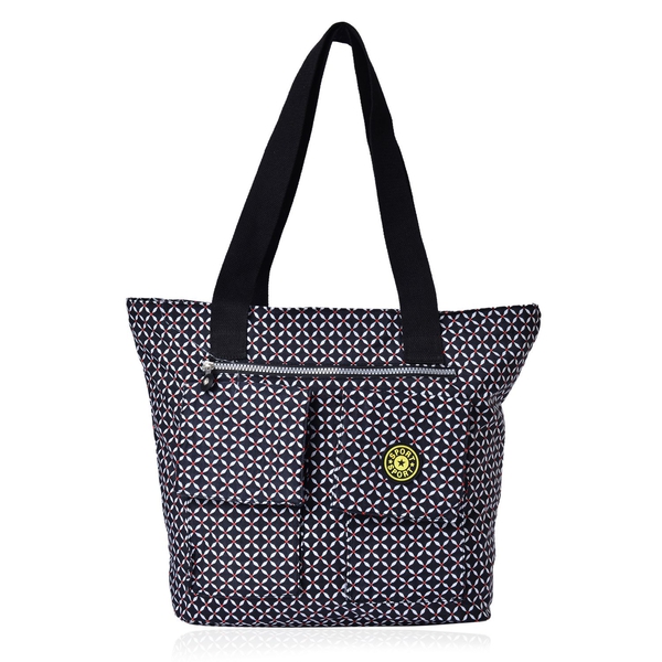 Designer Inspired Black and White Colour Diamond Pattern Hand Bag With External Pocket (Size 40x30x1