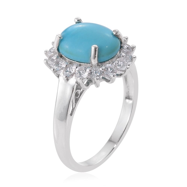 Arizona Sleeping Beauty Turquoise (Ovl 3.95 Ct), White Topaz Ring in Platinum Overlay Sterling Silver 5.250 Ct.