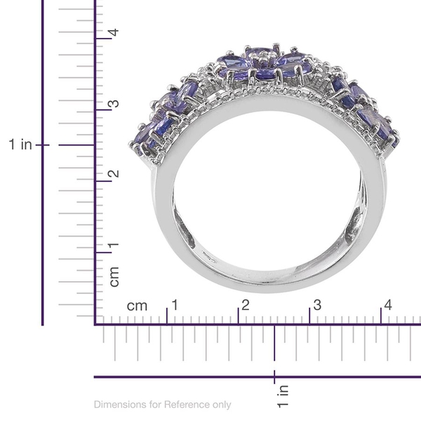 Tanzanite (Pear), White Topaz Floral Ring in Platinum Overlay Sterling Silver 2.870 Ct.