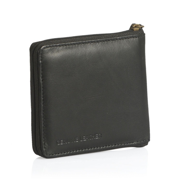 Genuine Leather Black Colour RFID Zip Up Wallet (Size 11x9 Cm)