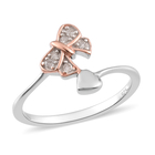 Diamond Bow and Heart Ring (Size R) in Rose Gold and Platinum Overlay Sterling Silver