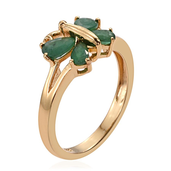 Kagem Zambian Emerald (Pear) Butterfly Ring in 14K Gold Overlay Sterling Silver 1.000 Ct.