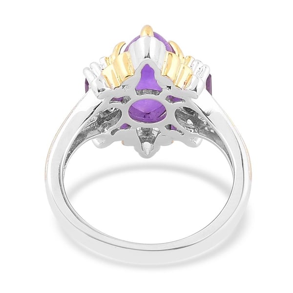 Purple Jade (Mrq 2.50 Ct), Amethyst Art Deco Ring in Yellow Gold Overlay Sterling Silver 3.000 Ct. Silver wt 3.19 Gms.