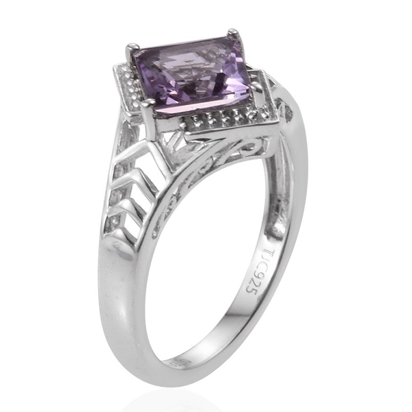 Stefy Rose De France Amethyst (Sqr 2.00 Ct), Pink Sapphire Ring in Platinum Overlay Sterling Silver 2.050 Ct.