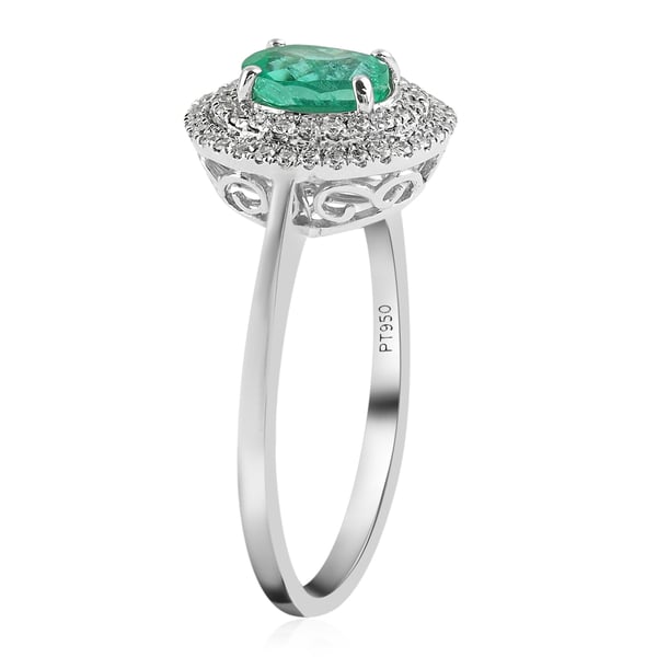 RHAPSODY 950 Platinum AAAA AGI Certified Boyaca Colombian Emerald and Diamond (VS/E-F) Ring 1.10 Ct.