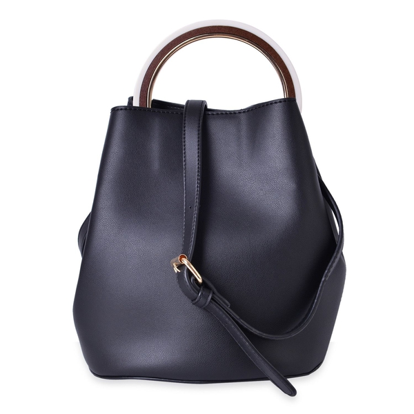 Set of 2 - Black Colour Large Handbag (Size 25X23X19.5 Cm) and Small Handbag (Size 19.5X17X9.5 Cm) with Adjustable and Removable Shoulder Strap