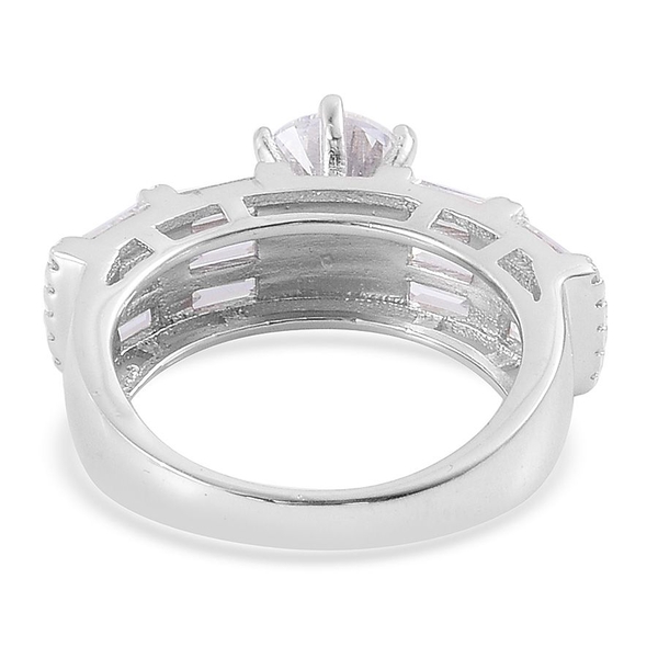 AAA Simulated White Diamond Ring in Rhodium Plated Sterling Silver