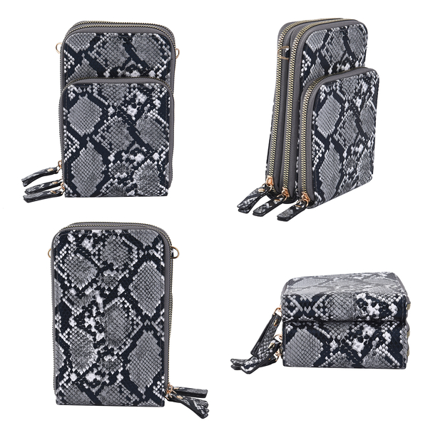 Snake Pattern Shoulder Bag with Chain Strap (Size 18x11x7 Cm) - Black