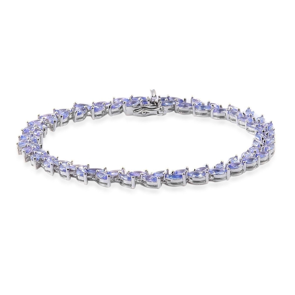 AA Tanzanite (Mrq) Bracelet (Size 7.5) in Platinum Overlay Sterling Silver 9.000 Ct.