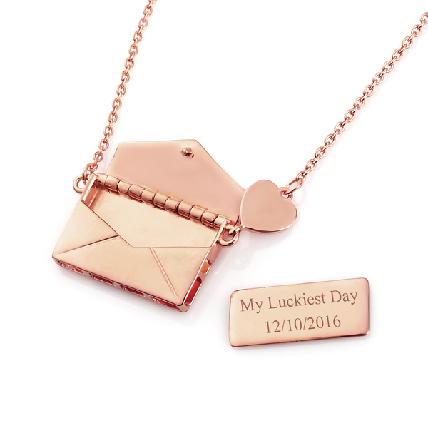 Personalised Secret Message Envelope Necklace with Heart, Size 20-Inch