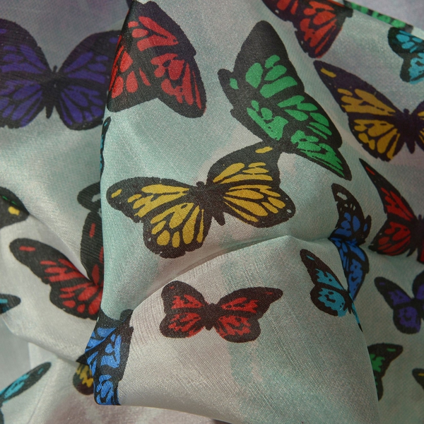 100% Mulberry Silk Butterfly Pattern Purple, White and Multi Colour Scarf (Size 180x100 Cm)
