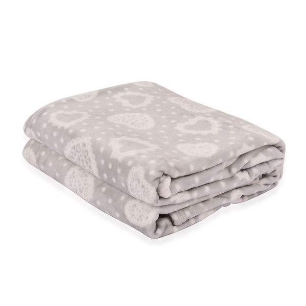 Superfine Microfibre Flannel Blanket Grey Colour with Hearts Design 150x200 cm