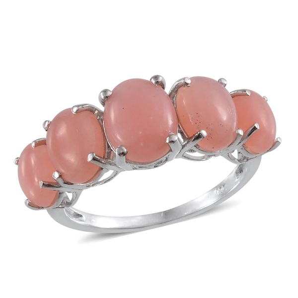 Peruvian Pink Opal (Ovl 1.15 Ct) 5 Stone Ring in Platinum Overlay Sterling Silver 4.400 Ct.