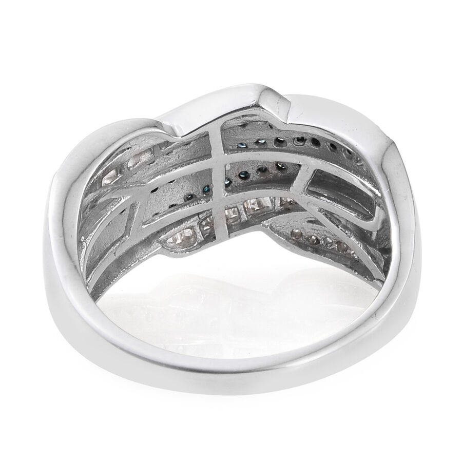 Blue Diamond (Rnd), White Diamond Ring in Platinum Overlay Sterling Silver 1.000 Ct.