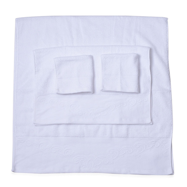 Set of 4 - 100% Cotton White Colour 1 Bath Towel (Size 130x65 Cm), 2 Face Towel (Size 65x50 Cm) and 