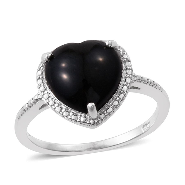 Black Onyx (Hrt) Solitaire Ring, Pendant and Stud Earrings (with Push Back) in Platinum Overlay Sterling Silver 11.000 Ct.