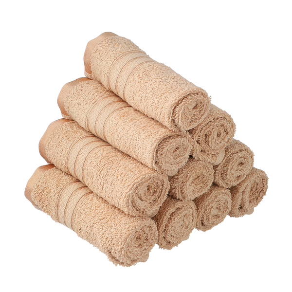 Set of 10 - 100%Egyptian Cotton Face Towel (Size:30x30Cm) - Beige
