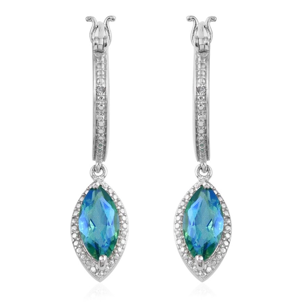 Peacock Quartz (Mrq), Diamond Earrings (with Clasp) in Platinum Overlay Sterling Silver 5.010 Ct.