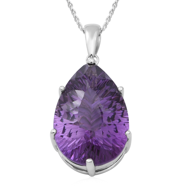 Lusaka Amethyst Pendant With Chain (Size 18) in Rhodium Overlay Sterling Silver 40.00 Ct, Silver Wt.
