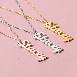 Personalised Vertical Name Necklace in Brass, Font- Freehand521 BT, Size- 18+2"