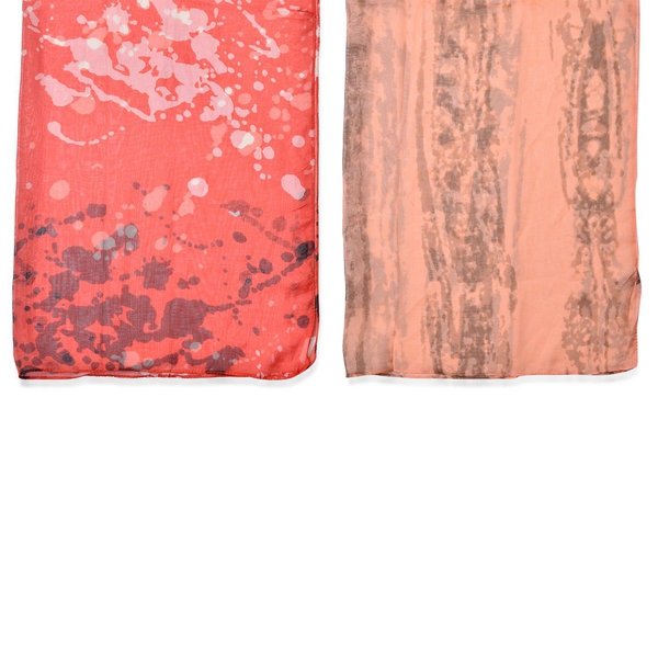 Set of 2 - Designer Inspired Orange and Chocolate Colour Scarf (Size 175x70 Cm)