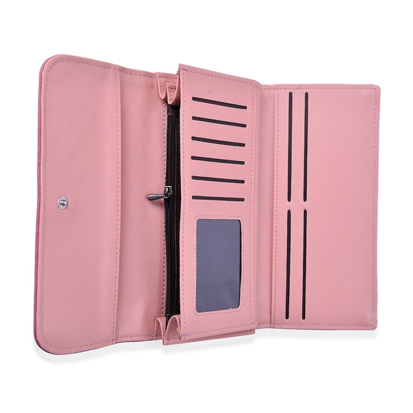 Celina Classic Pink Intrecciato Textured Wallet And Cardholder Set (Size 19x10x2.5 Cm and 10.5x8x2.5 Cm)