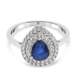 Tanzanian Blue Spinel and Natural Cambodian Zircon Ring in Platinum Overlay Sterling Silver 1.75 Ct.