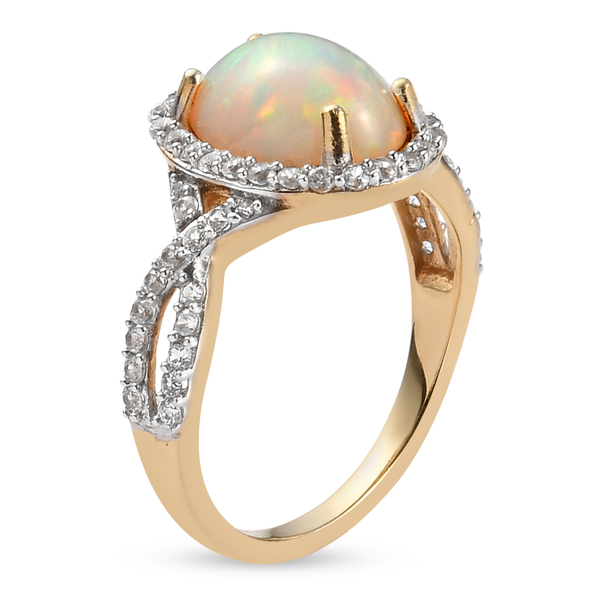 Ethiopian Welo Opal and Natural Cambodian Zircon Ring in Yellow Gold Overlay Sterling Silver 2.92 Ct.