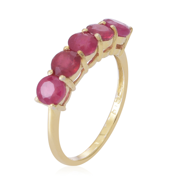 African Ruby (Rnd) 5 Stone Ring in 14K Gold Overlay Sterling Silver 2.500 Ct.