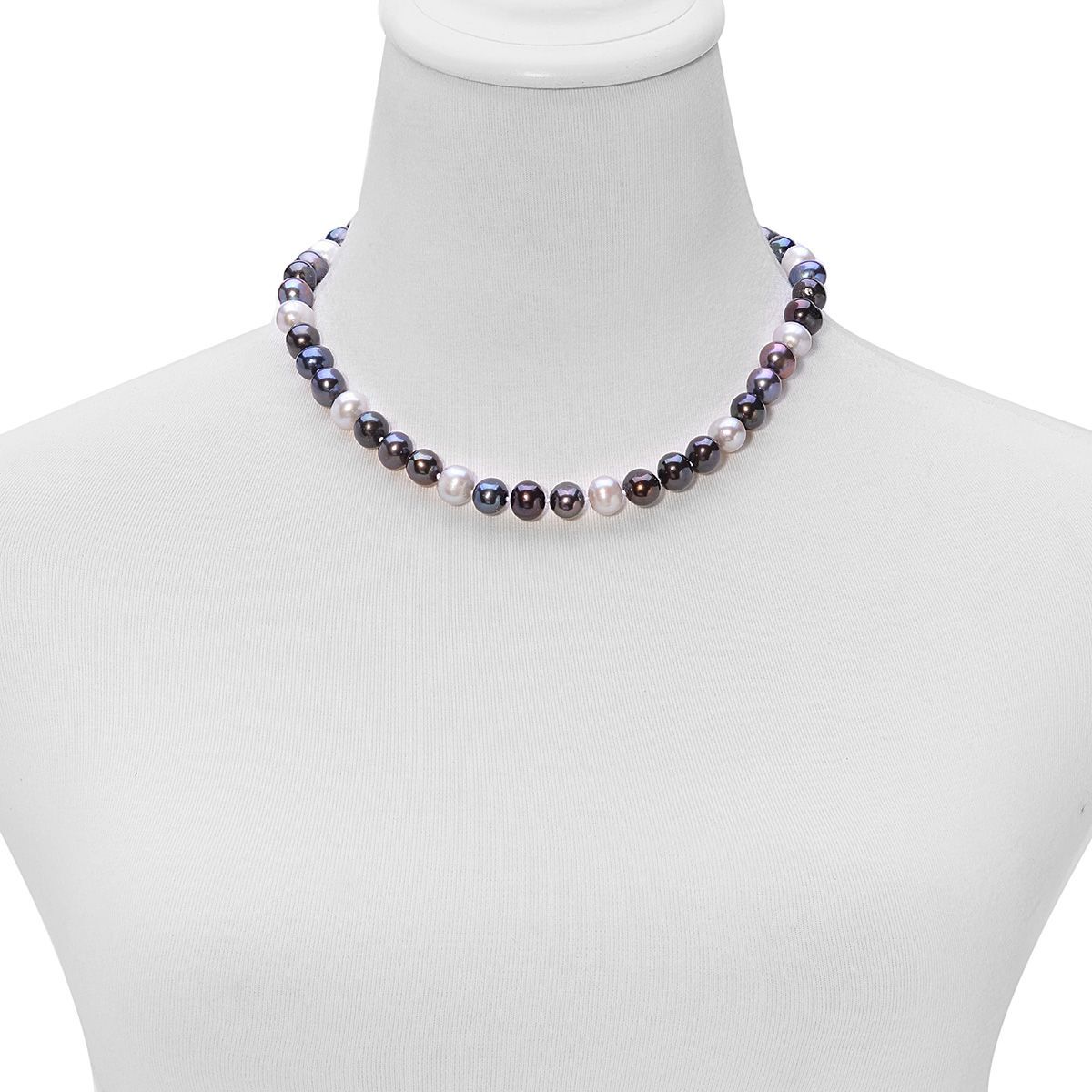 Fresh Water Black and Silver Grey Pearl Necklace (Size 18) in Sterling Silver 316.510 Ct.