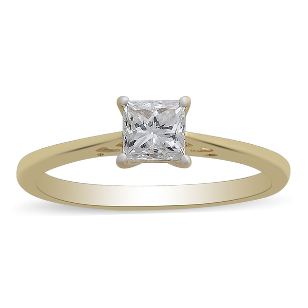 ILIANA 18K Yellow Gold IGI Certified Diamond (Sqr) (SI/G-H) Solitaire Ring 0.720 Ct.