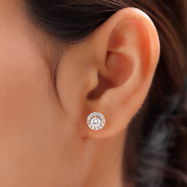 Moissanite Stud Earrings ( With Push Back )  in 14K Gold Overlay Sterling Silver 1.00 Ct.