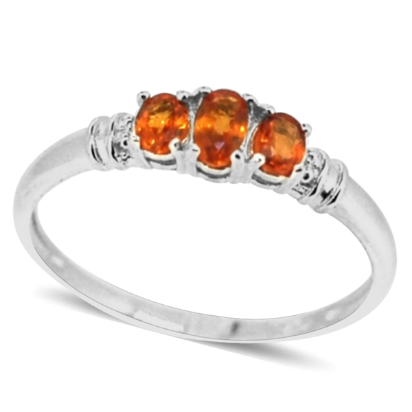 Orange Sapphire (Ovl) 3 Stone Ring in Sterling Silver 0.750 Ct.