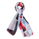 LA MAREY Mulberry Silk Stripe and Geometric Pattern Scarf - Red and Blue