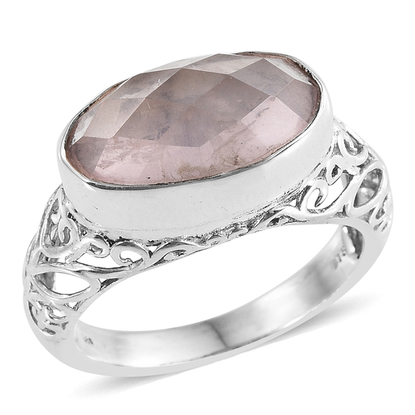 Rose Quartz (Ovl) Solitaire Ring in Sterling Silver 5.350 Ct.